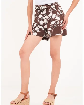 Pantaloni scurti cu model tropical, Alb/Maro