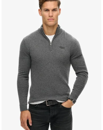 Pulover slim-fit din amestec de lana cu fenta cu fermoar, Gri inchis melange
