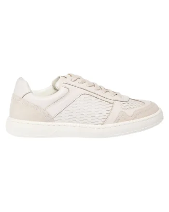 Pantofi sport din piele cu garnituri din piele intoarsa, Alb fildes/Alb murdar