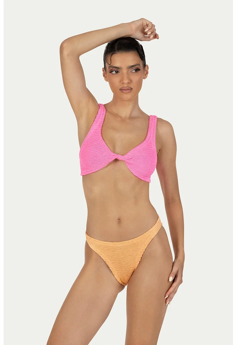 Costum de baie din doua piese cu aspect texturat Donika, Portocaliu pal/Roz
