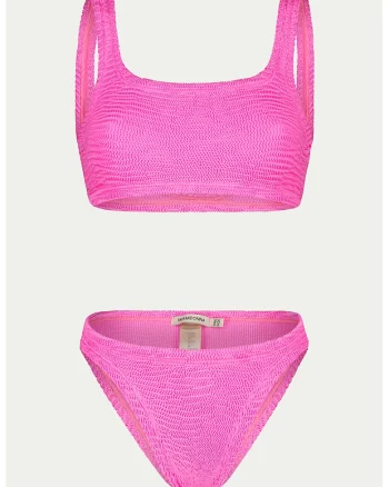 Costum de baie din doua piese cu aspect texturat Emily, Roz