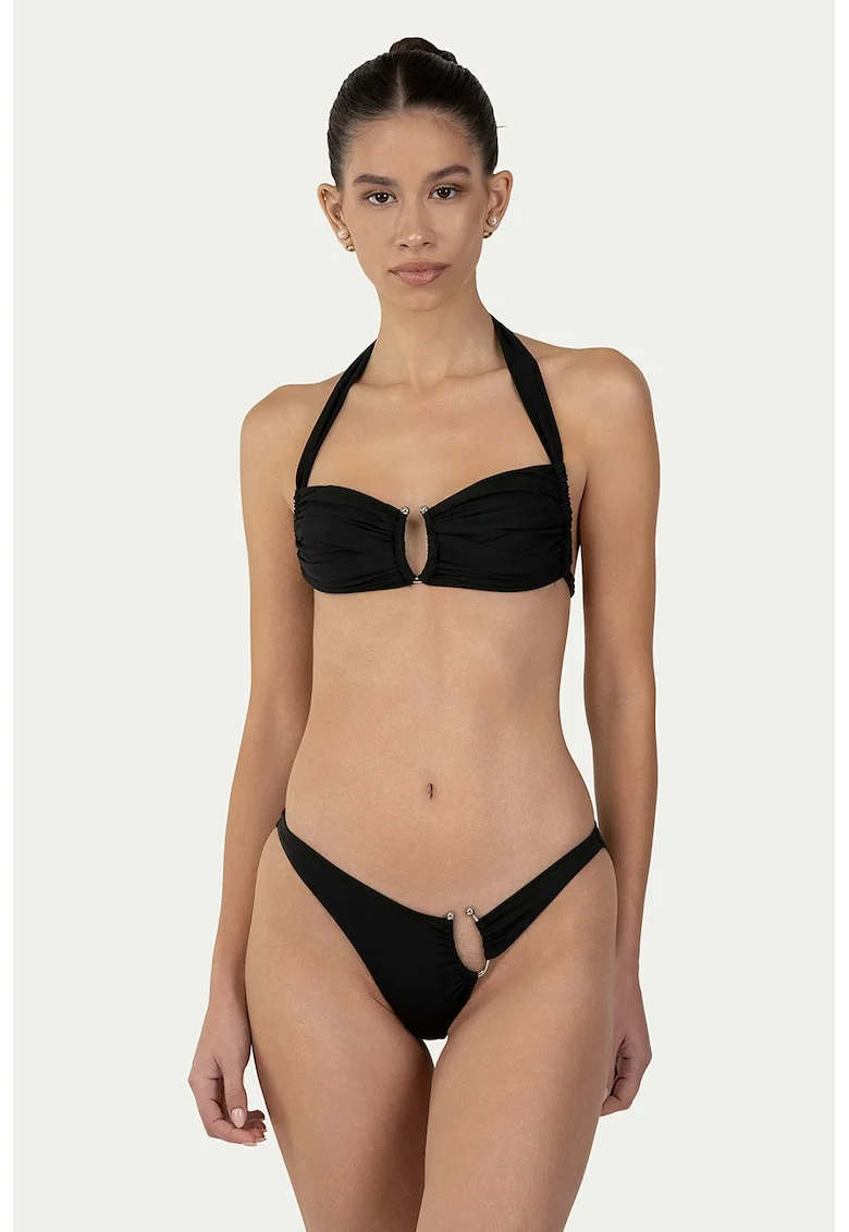 Costum de baie din doua piese cu inele decorative, Negru