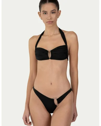Costum de baie din doua piese cu inele decorative, Negru