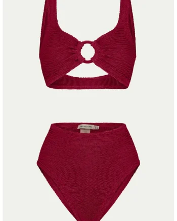 Costum de baie cu doua piese si decupaj, Rosu inchis