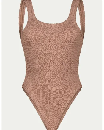 Costum de baie intreg cu aspect texturat Hailey, Roz prafuit