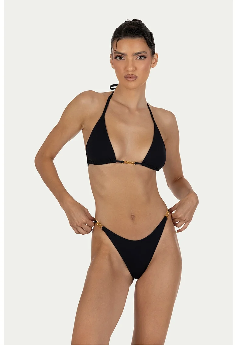 Costum de baie cu doua piese si cupe triunghiulare, Negru