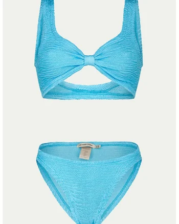 Costum de baie din doua piese cu aspect texturat, Turcoaz