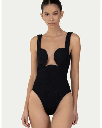 Costum de baie intreg cu decolteu adanc, Negru