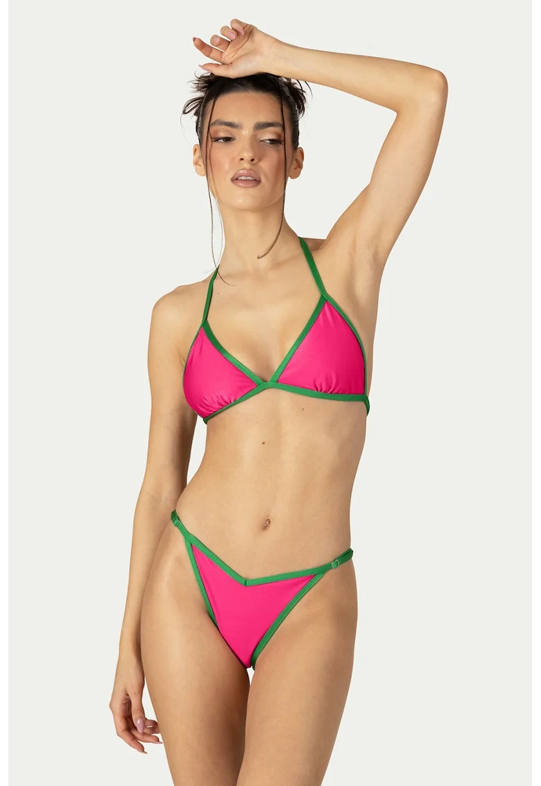 Costum de baie uni cu doua piese, Fucsia/Verde pal