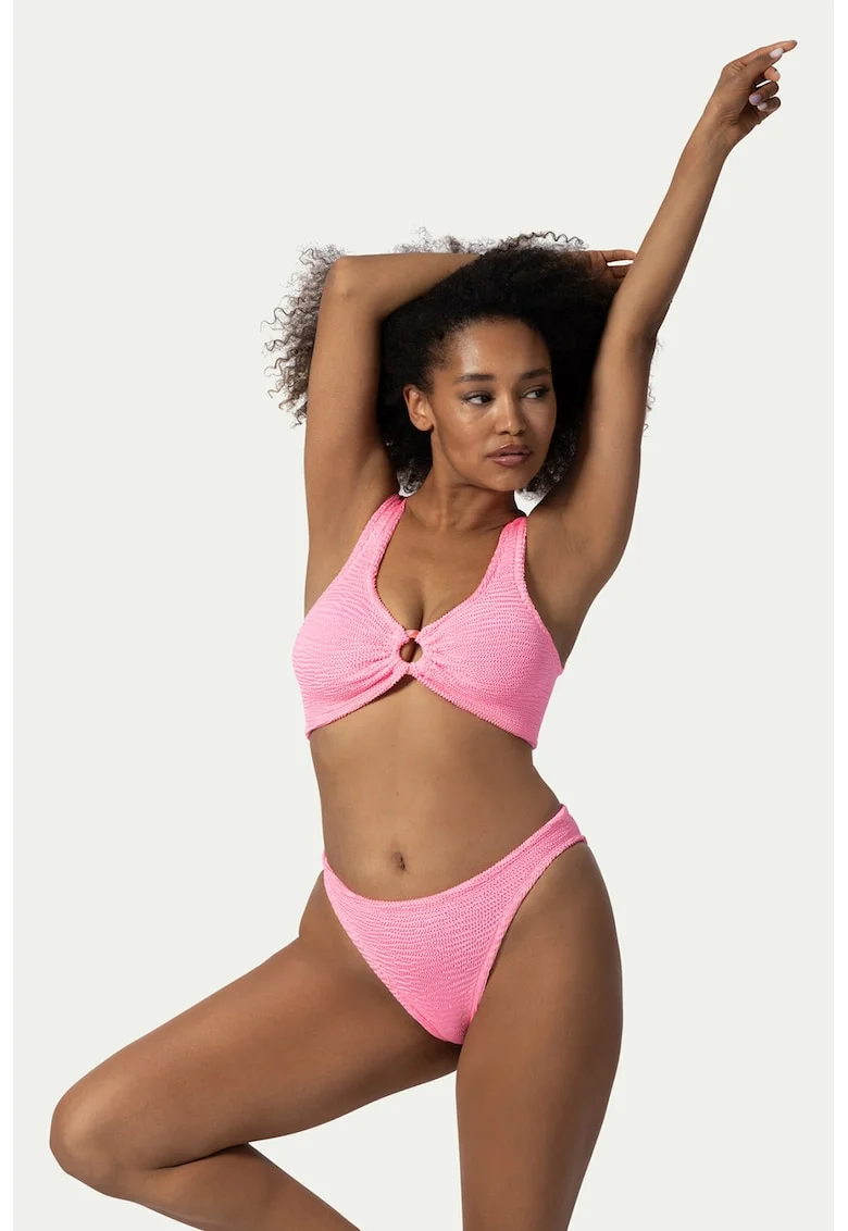 Costum de baie din doua piese cu inel decorativ, Roz pastel