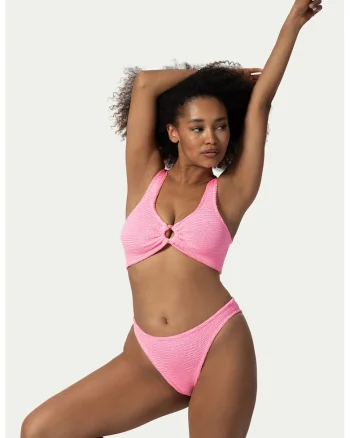 Costum de baie din doua piese cu inel decorativ, Roz pastel