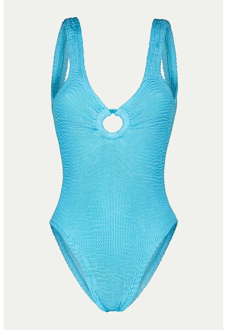 Costum de baie intreg cu decupaj pe partea din fata, Turcoaz