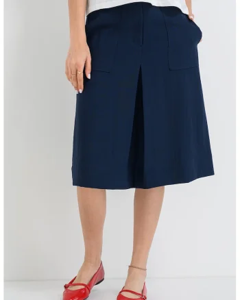 Fusta midi eleganta cu buzunare laterale, Albastru inchis
