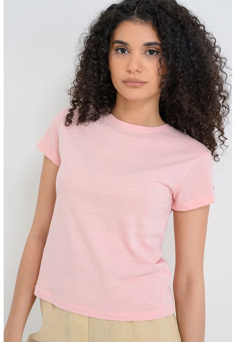 Tricou slim fit din bumbac organic, Roz deschis