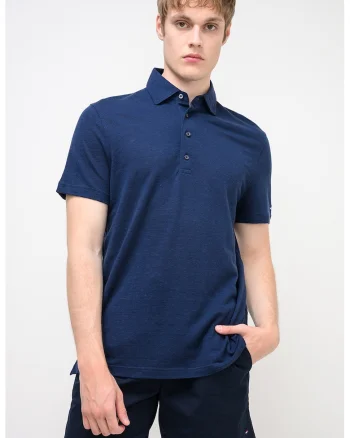 Tricou polo din amestec de in, Bleumarin