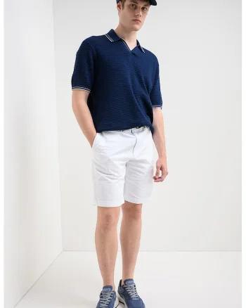 Tricou polo din bumbac organic cu aspect texturat, Bleumarin