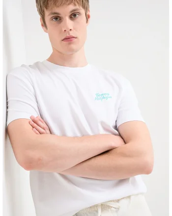 Tricou cu imprimeu logo si grafic pe partea din spate, Alb optic