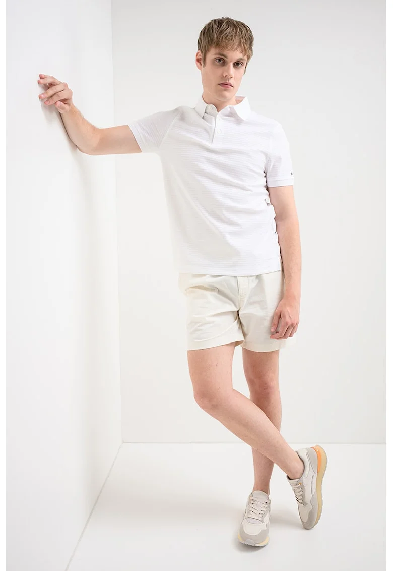 Tricou polo cu aspect texturat Tonal, Alb fildes