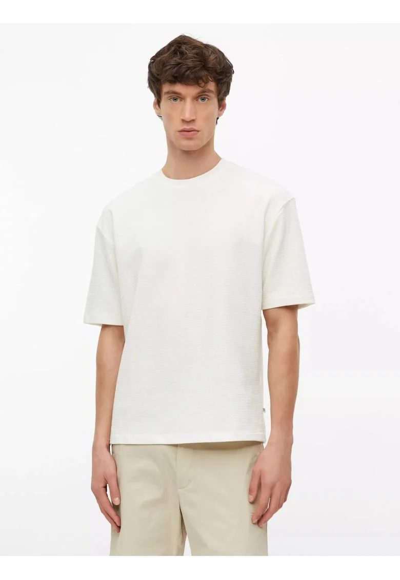 Tricou barbati la baza gatului din bumbac, Regular fit, Alb