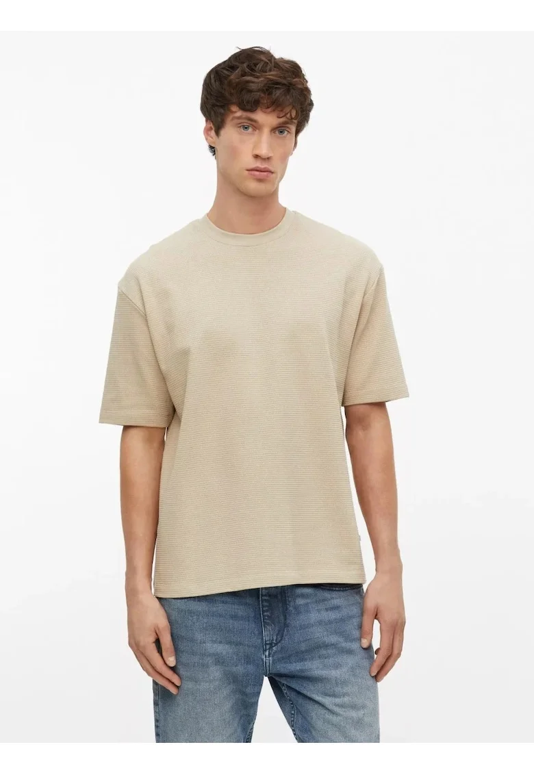 Tricou barbati la baza gatului din bumbac, Regular fit, Bej