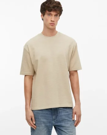 Tricou barbati la baza gatului din bumbac, Regular fit, Bej