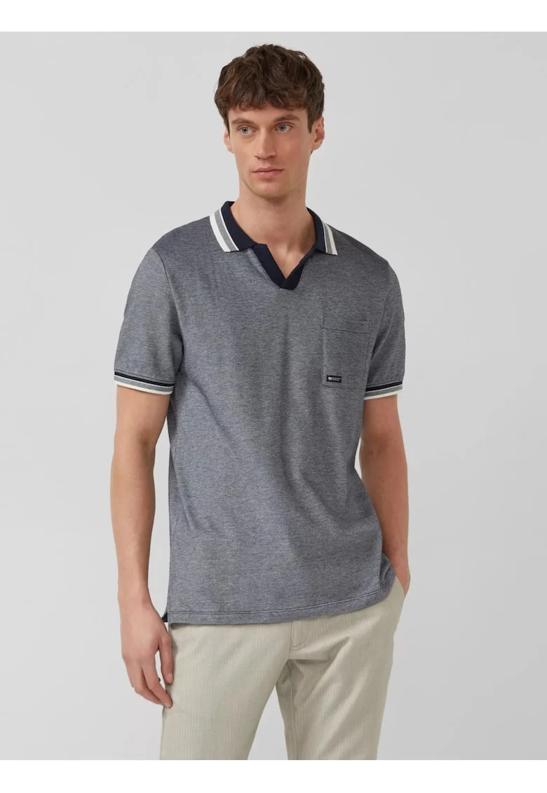 Tricou polo barbati cu anchior din bumbac piqué, Regular fit, Bleumarin inchis