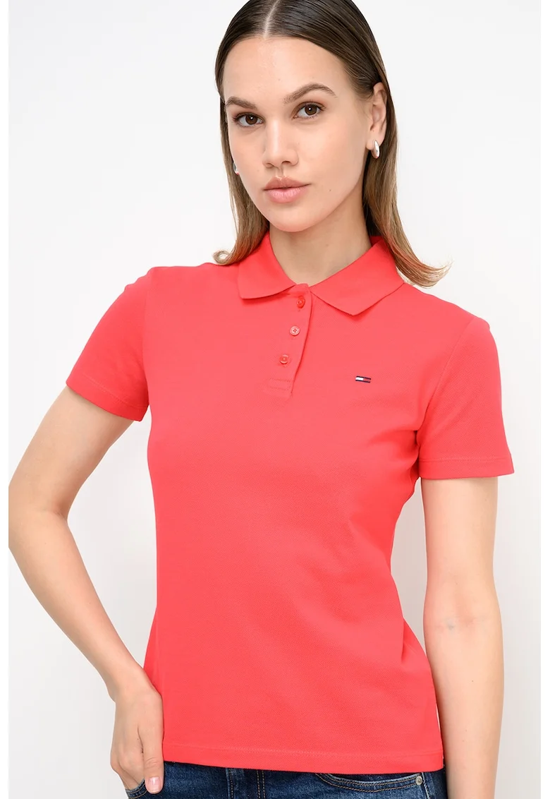 Tricou polo cambrat, Rosu vermillion