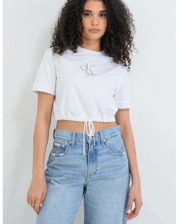 Tricou din amestec de bumbac cu snur ajustabil, Alb optic
