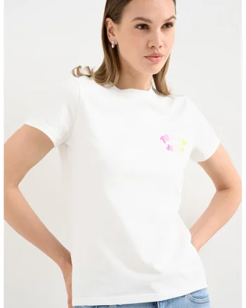 Tricou de bumbac cu logo, Alb murdar