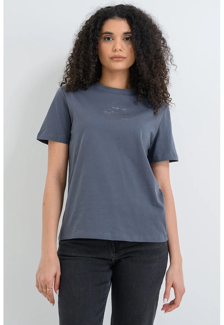Tricou din bumbac cu imprimeu logo, Gri carbune