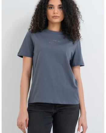 Tricou din bumbac cu imprimeu logo, Gri carbune