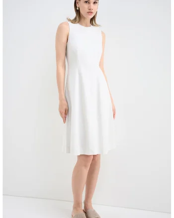 Rochie din amestec de in, fara maneci, Crem