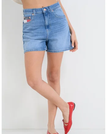 Blugi scurti cu croiala mom-fit, Albastru deschis