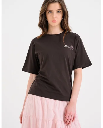 Tricou din bumbac organic cu imprimeu pe partea din spate, Maro inchis