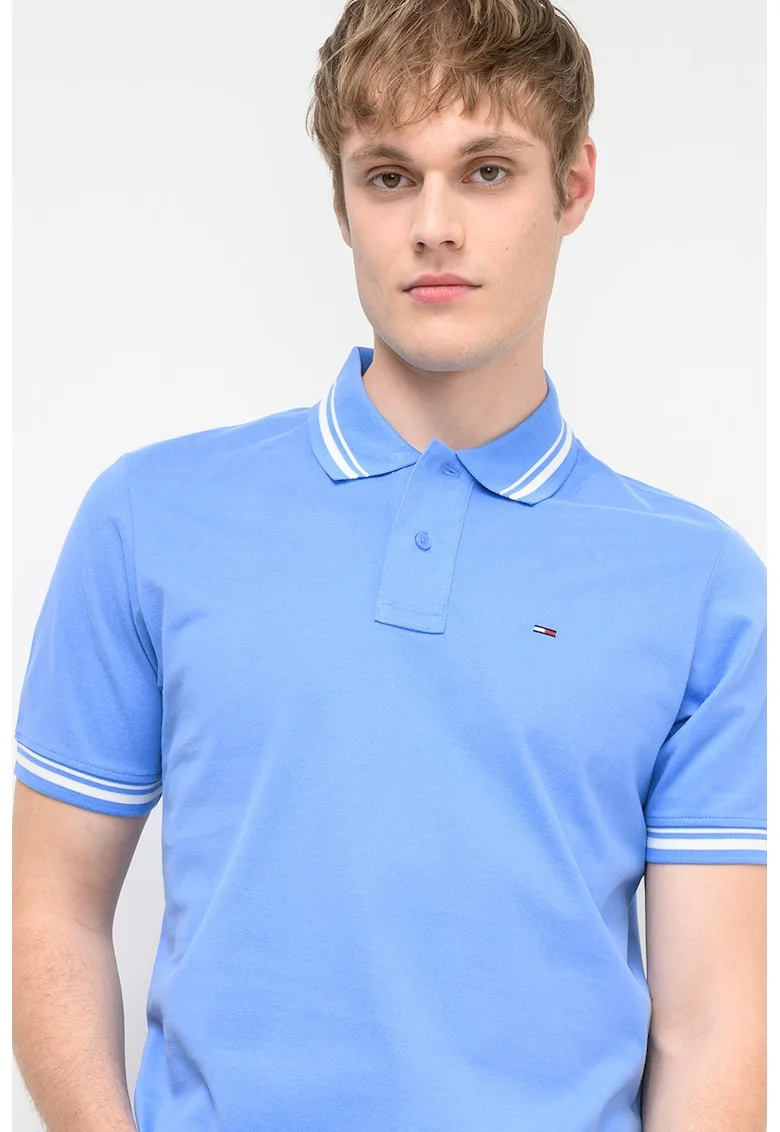 Tricou polo regular fit cu guler in dungi, Alb/Albastru deschis
