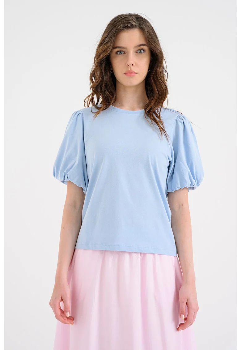 Tricou din bumbac organic cu maneci bufante Pernilla, Albastru pastel