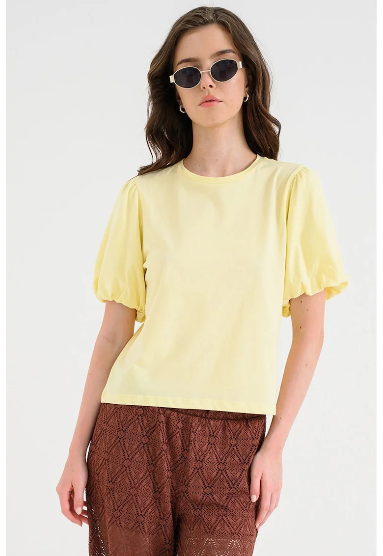 Tricou din bumbac organic cu maneci bufante Pernilla, Galben pai