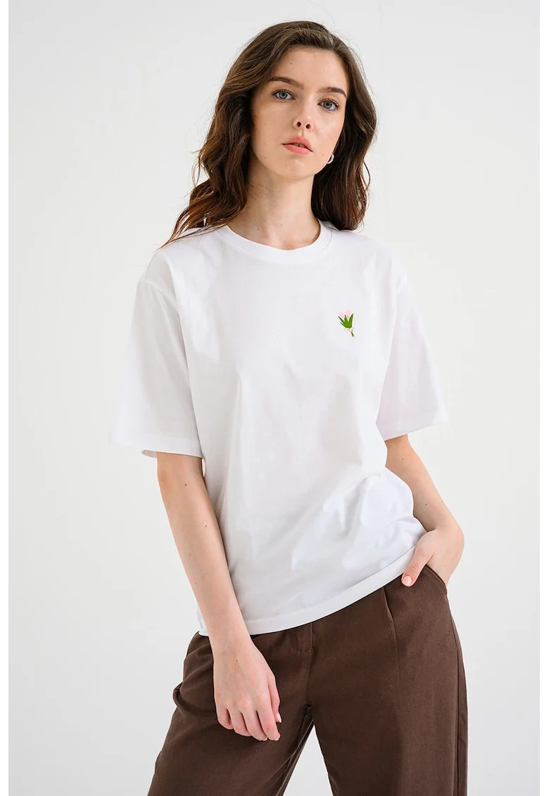 Tricou din bumbac organic cu imprimeu pe partea din spate, Alb optic