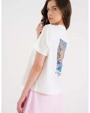 Tricou lejer cu imprimeu grafic, Alb