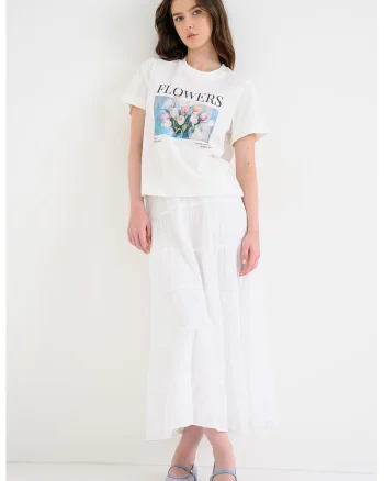 Tricou lejer cu imprimeu grafic, Alb optic
