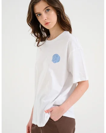 Tricou supradimensionat cu imprimeu acvatic Seloise, Alb optic