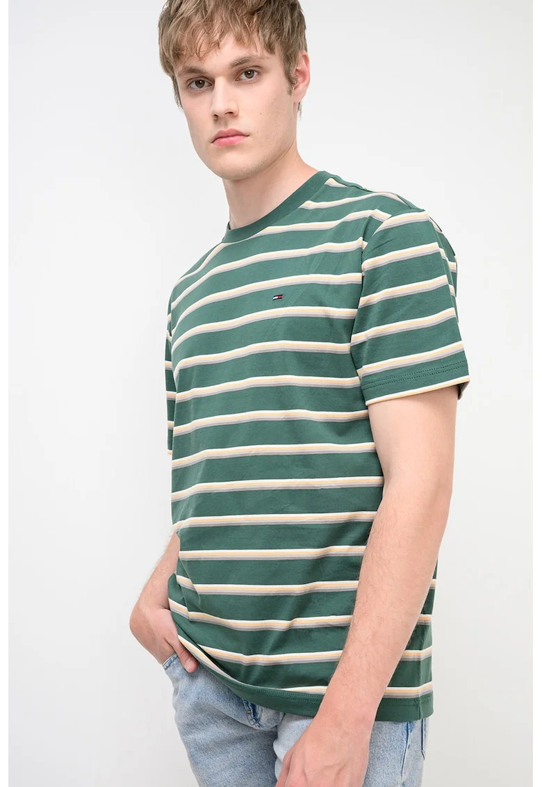 Tricou relaxed-fit cu dungi, Verde/Gri/Portocaliu