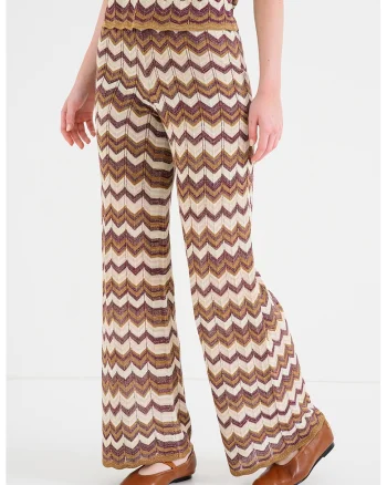 Pantaloni cu model si talie inalta, Multicolor