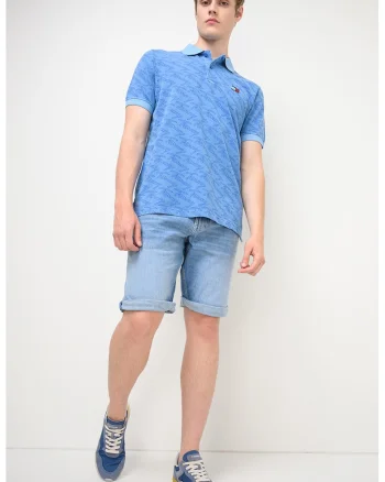 Tricou polo cu model logo, Albastru