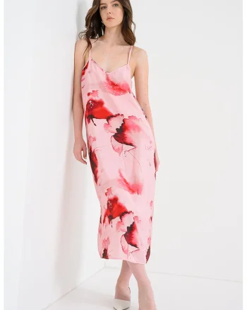 Rochie midi Maya, Rosu inchis/Roz prafuit