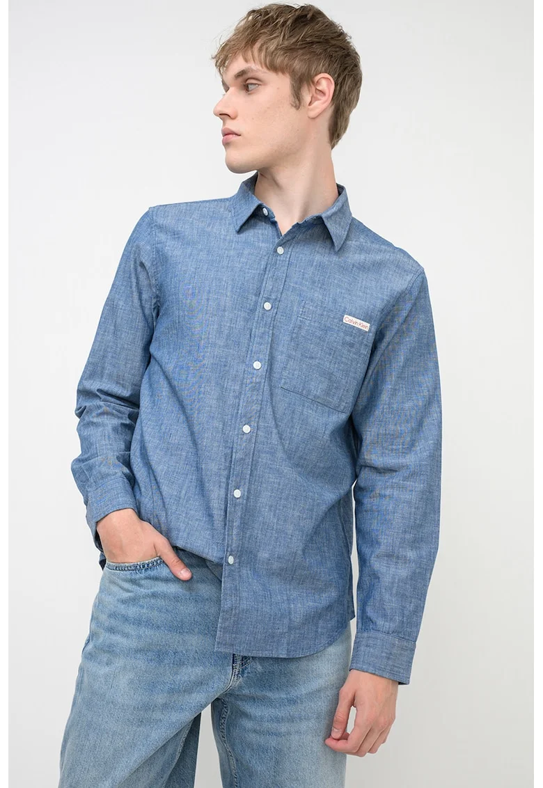 Camasa relaxed-fit din denim cu buzunar pe piept, Albastru melange