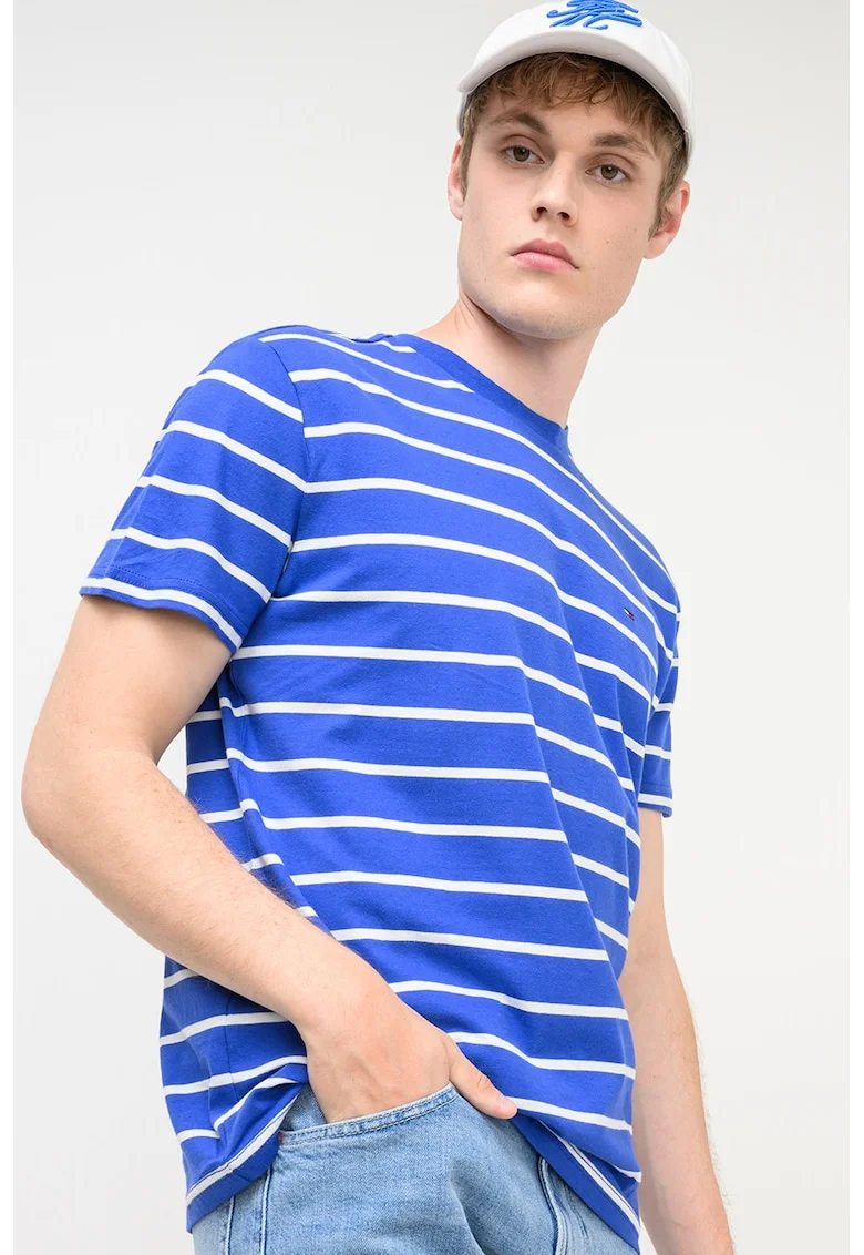 Tricou din bumbac cu dungi, Alb/Albastru royal