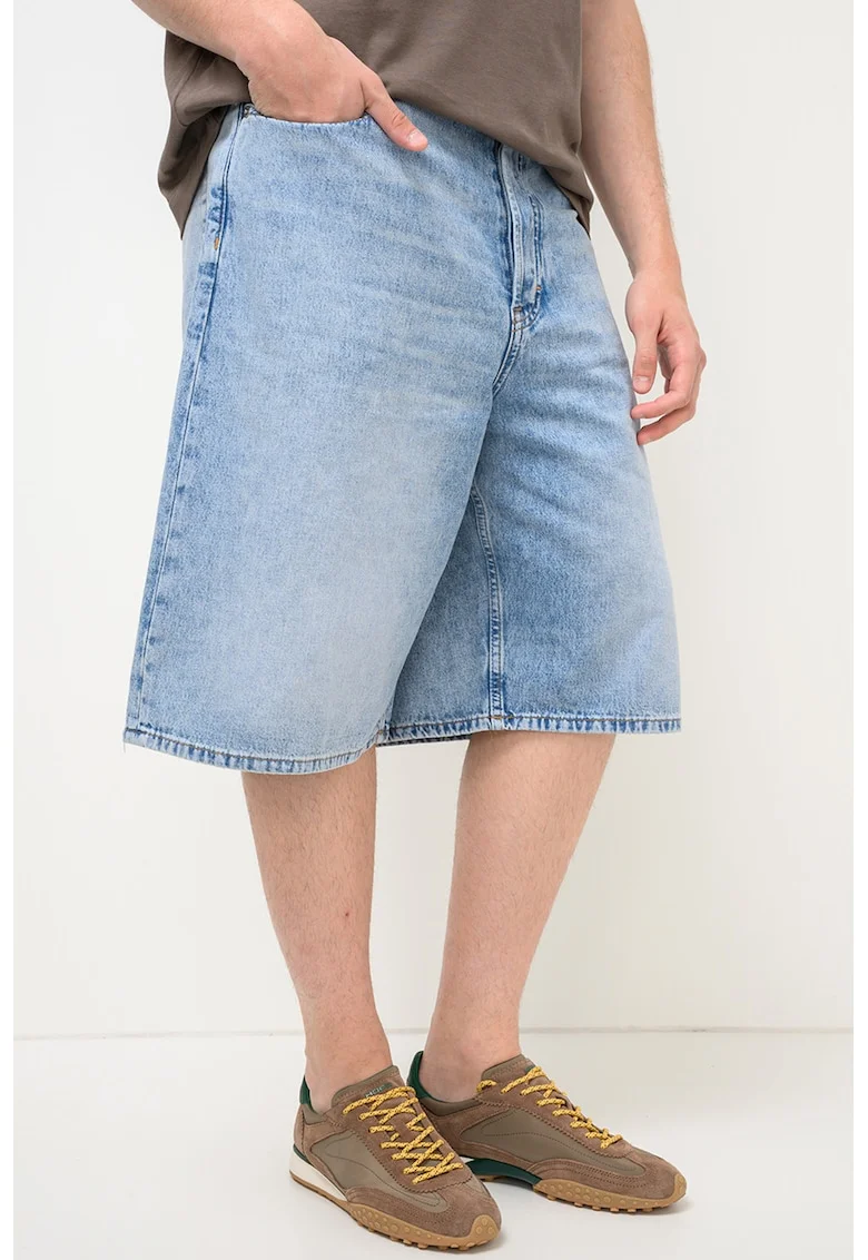 Bermude baggy din denim Theo, Albastru melange
