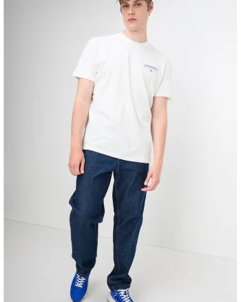 Tricou cu decolteu la baza gatului si imprimeu, Alb/Portocaliu mandarina/Albastru