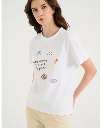 Tricou din bumbac organic cu broderie Gak, Alb
